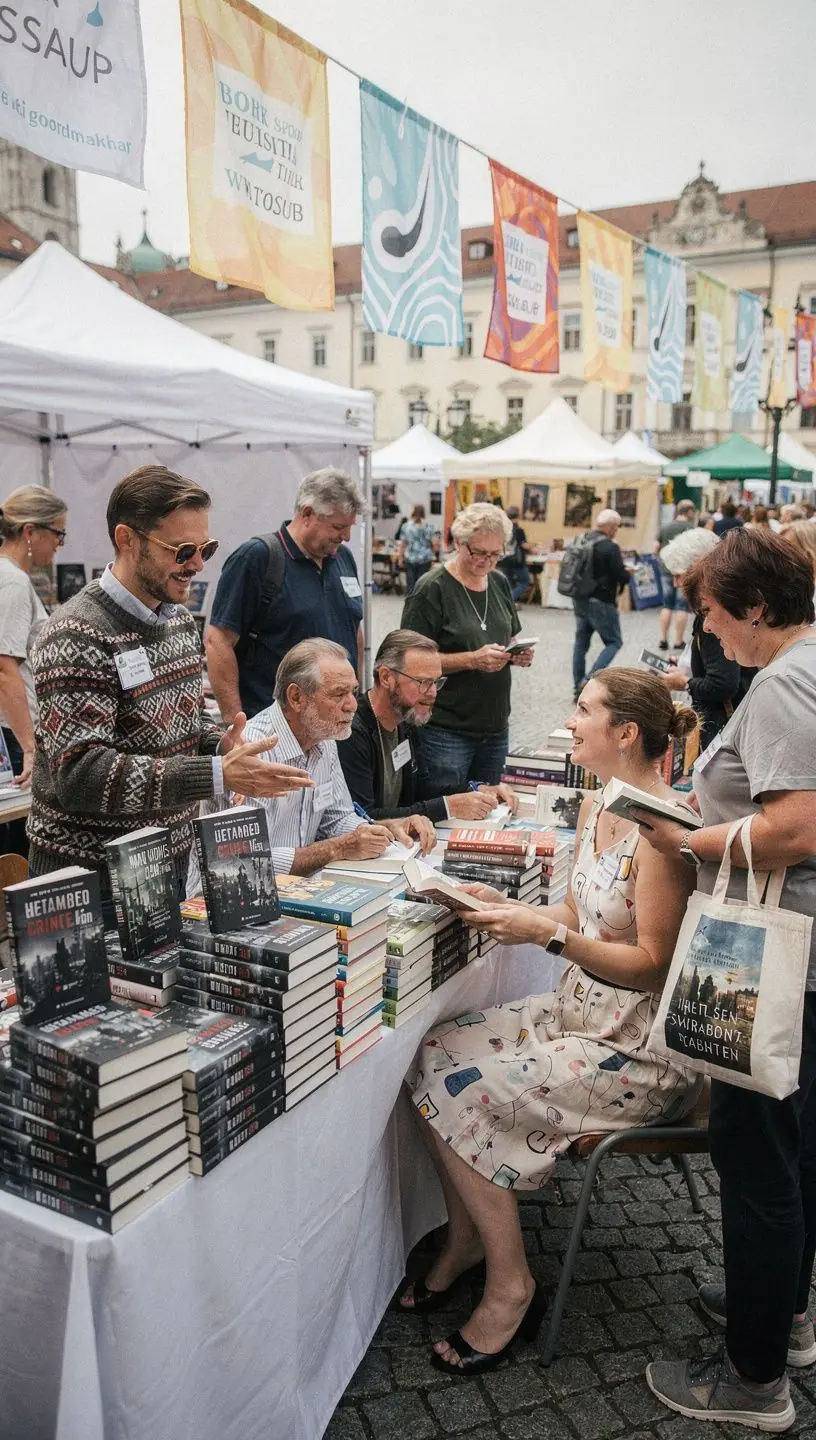 Ein Porträt eines österreichischen Autors in einem gemütlichen Schreibzimmer mit Bücherregalen.