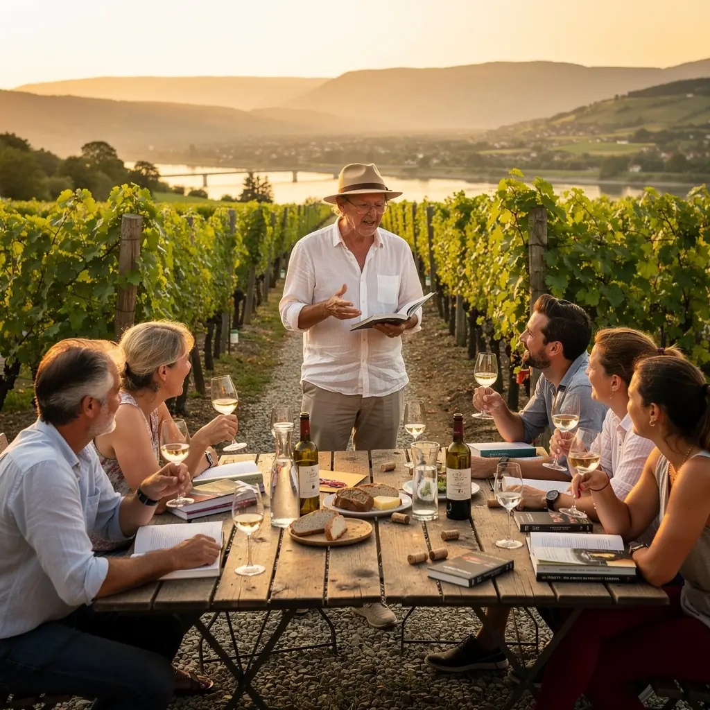 Eine Buchcover-Präsentation eines österreichischen Romanautors, die in einem Café stattfindet.